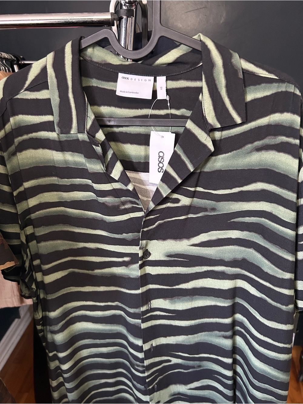 ASOS Black and Sage Striped Short-Sleeve Button-Down Shirt